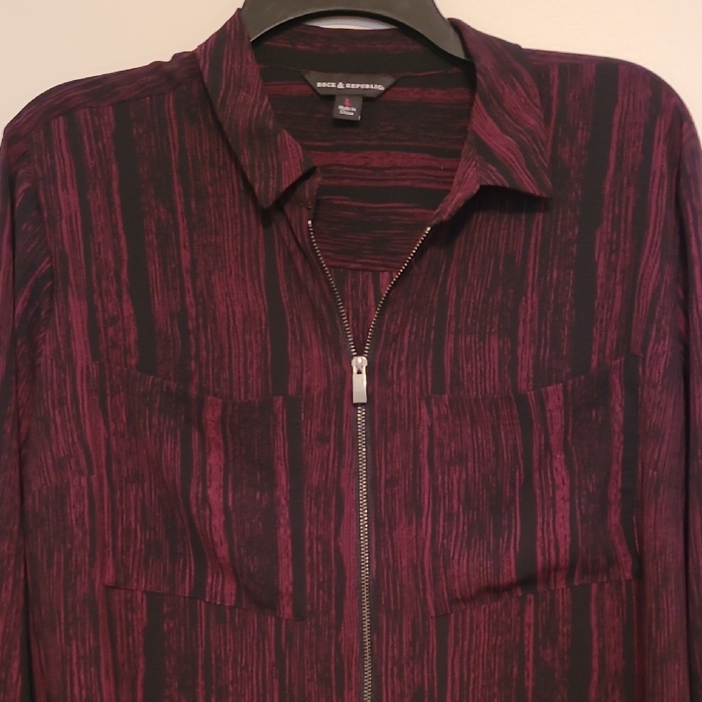 Rock & Republic Burgundy & Black Tunic Blouse SZ L